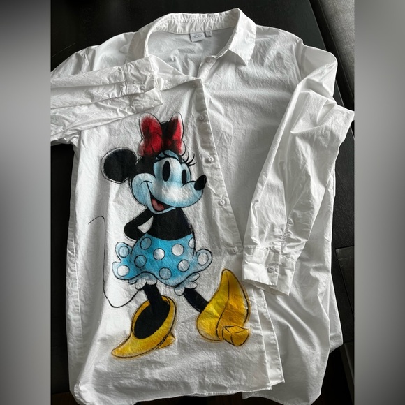 Disney100 XL White Collared Button Up Graphic Shirt Minnie Mouse - Picture 6 of 14